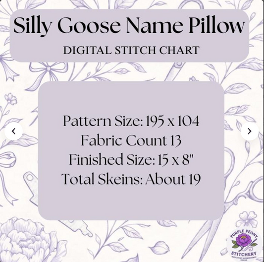 Silly Goose Name Pillow - 5 LETTER -Digital Needlepoint Chart - PDF Download.