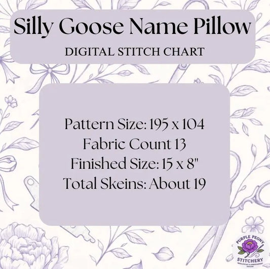 Silly Goose Name Pillow - 7 LETTER Digital Needlepoint Chart - PDF Download.