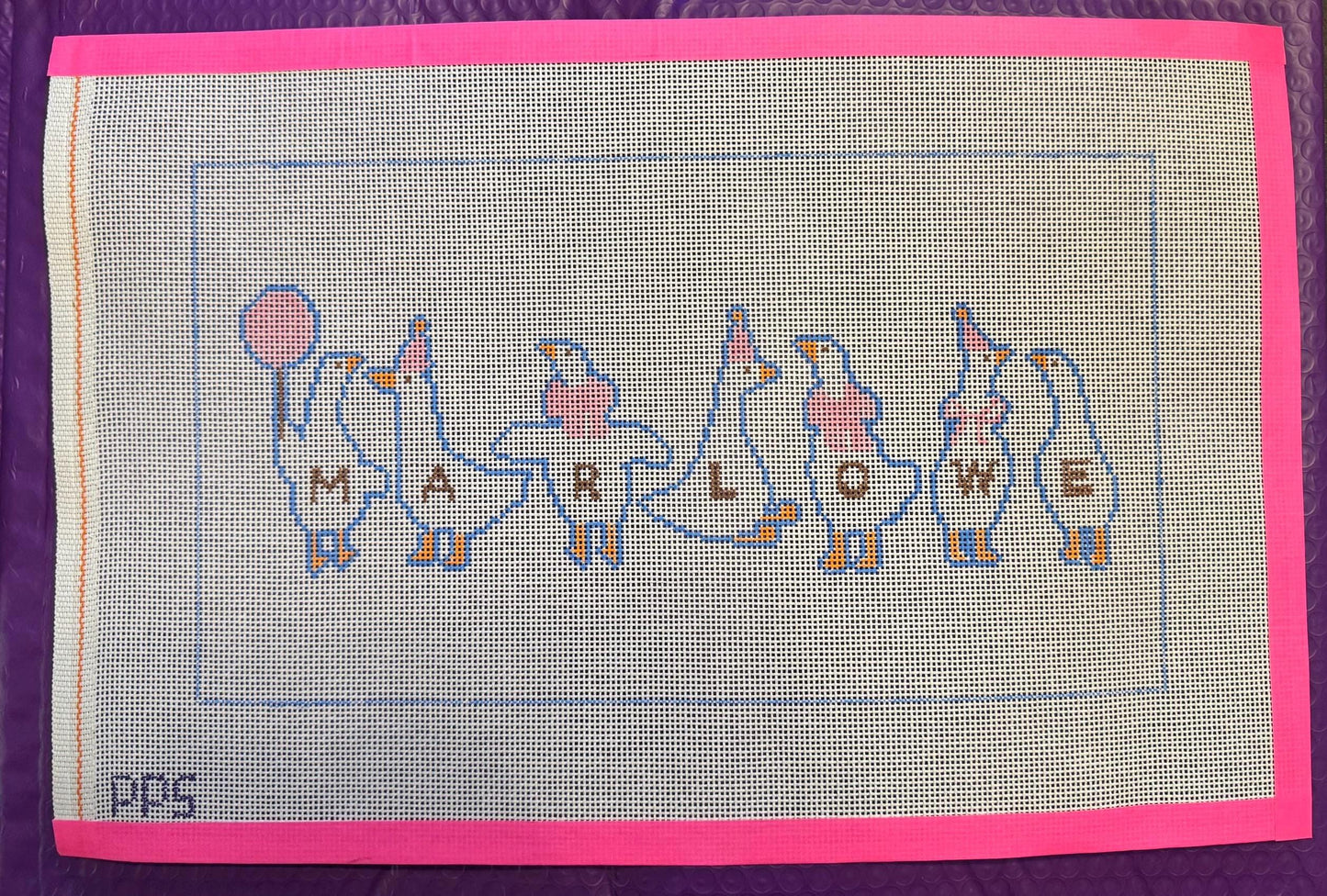 Silly Goose Name Pillow Needlepoint Canvas - Hand Painted - 15 x 8 design. 13 mesh canvas.