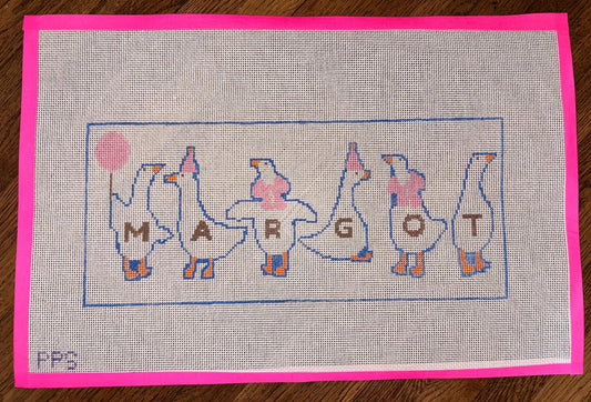 Silly Goose Name Pillow Needlepoint Canvas - Hand Painted - 15 x 8 design. 13 mesh canvas.