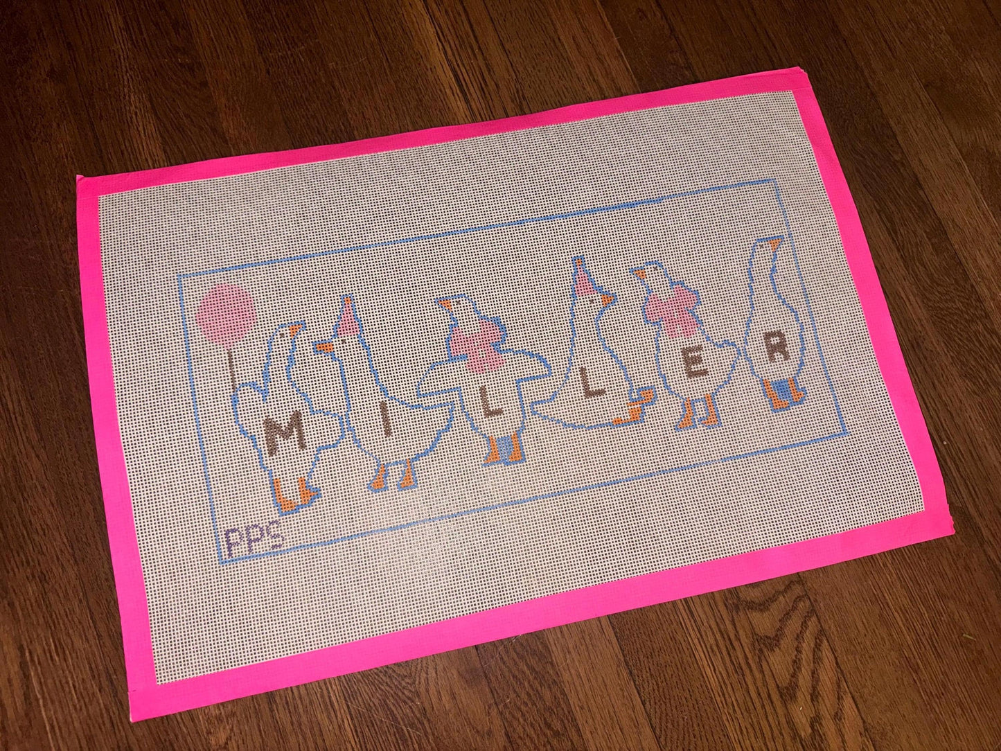 Silly Goose Name Pillow Needlepoint Canvas - Hand Painted - 15 x 8 design. 13 mesh canvas.