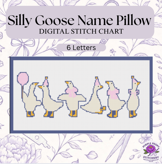 Silly Goose Name Pillow - 6 LETTER Digital Needlepoint Chart - PDF Download.