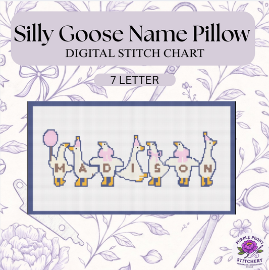 Silly Goose Name Pillow - 7 LETTER Digital Needlepoint Chart - PDF Download.