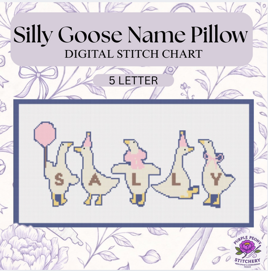 Silly Goose Name Pillow - 5 LETTER -Digital Needlepoint Chart - PDF Download.