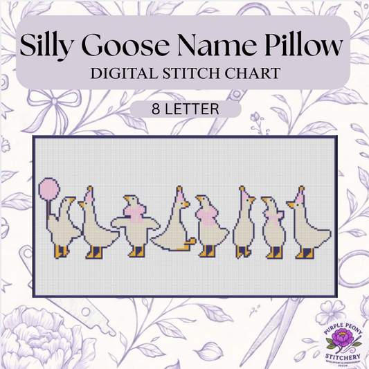 Silly Goose Name Pillow - 8 LETTER Digital Needlepoint Chart - PDF Download.