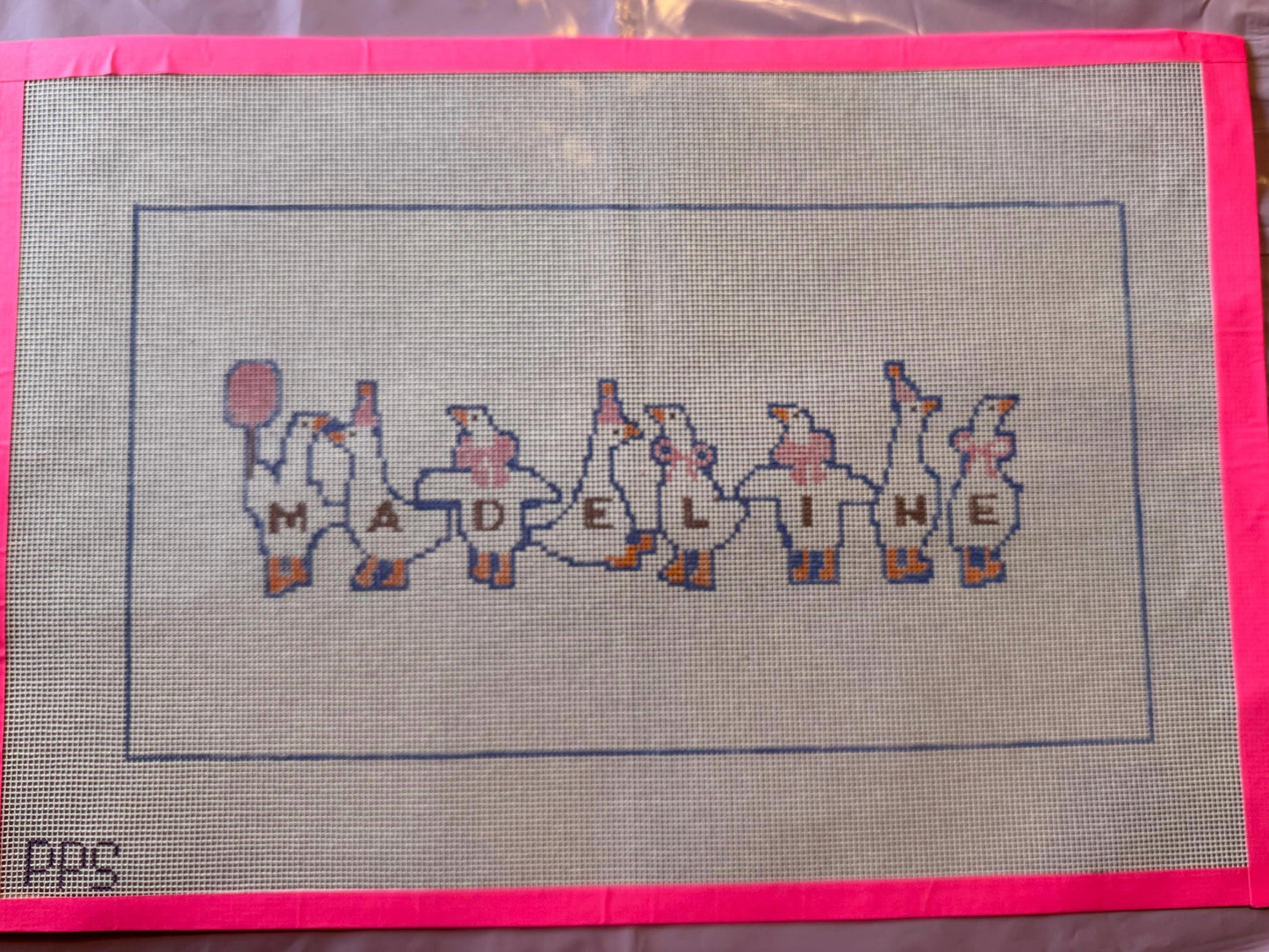 Silly Goose Name Pillow Needlepoint Canvas - Hand Painted - 15 x 8 design. 13 mesh canvas.
