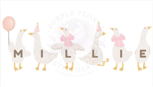 Silly Goose Name Pillow Needlepoint Canvas - Hand Painted - 15 x 8 design. 13 mesh canvas.