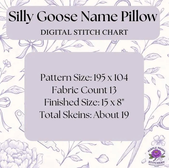 Silly Goose Name Pillow - 6 LETTER Digital Needlepoint Chart - PDF Download.