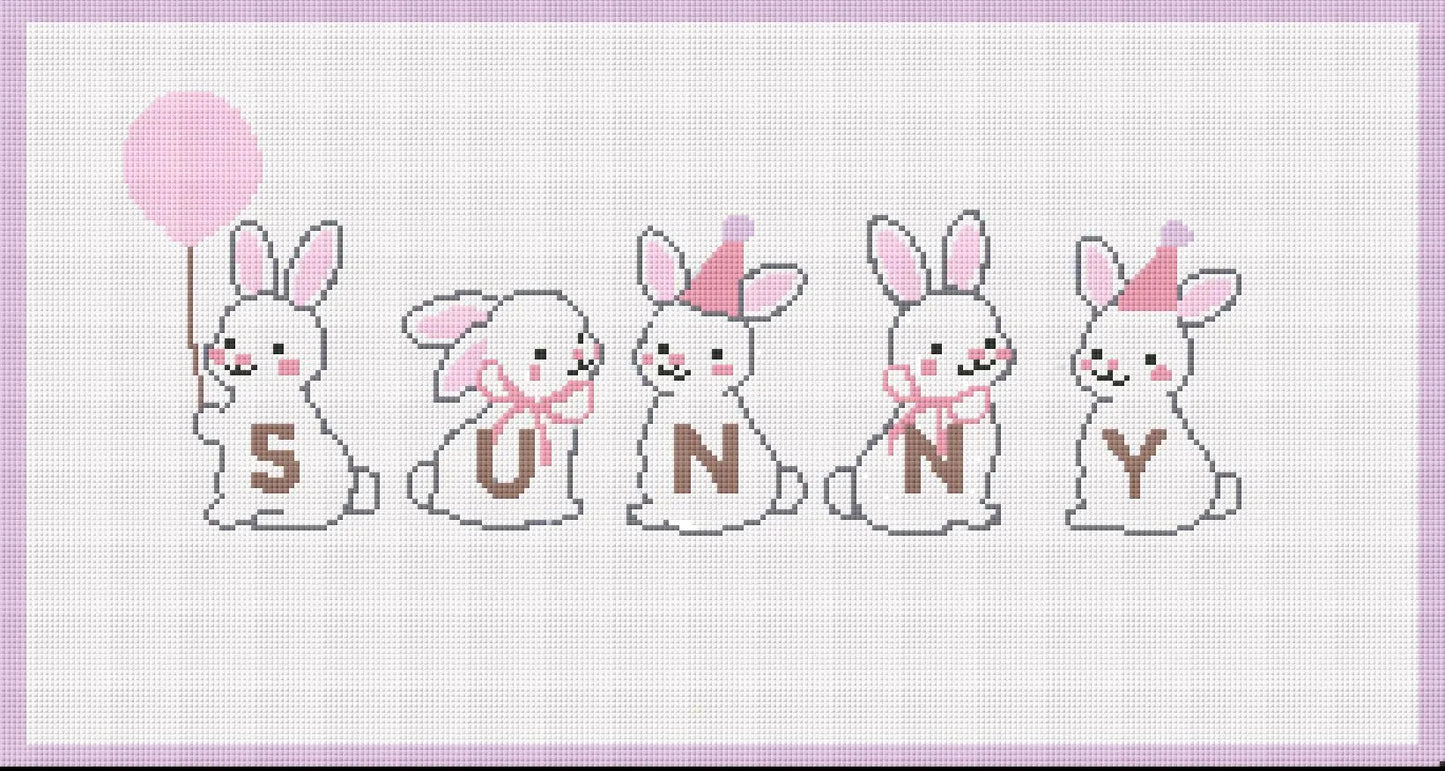 Bunny Name Pillow - Digital Needlepoint Chart - PDF Download. 5 LETTER.