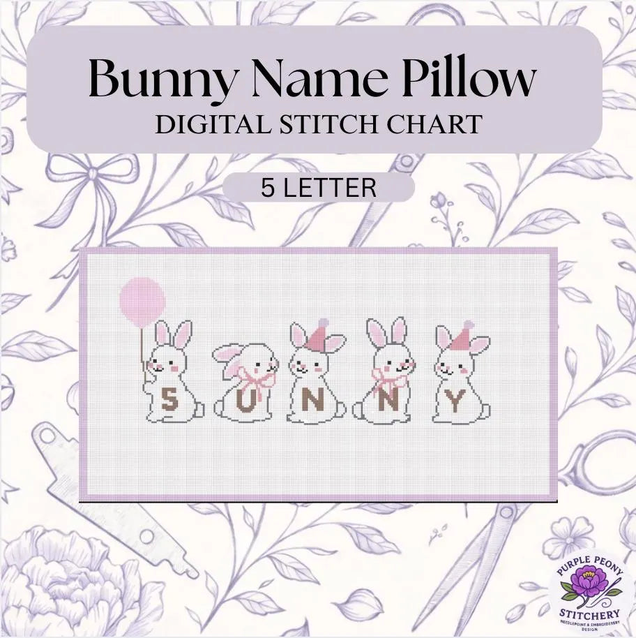 Bunny Name Pillow - Digital Needlepoint Chart - PDF Download. 5 LETTER.