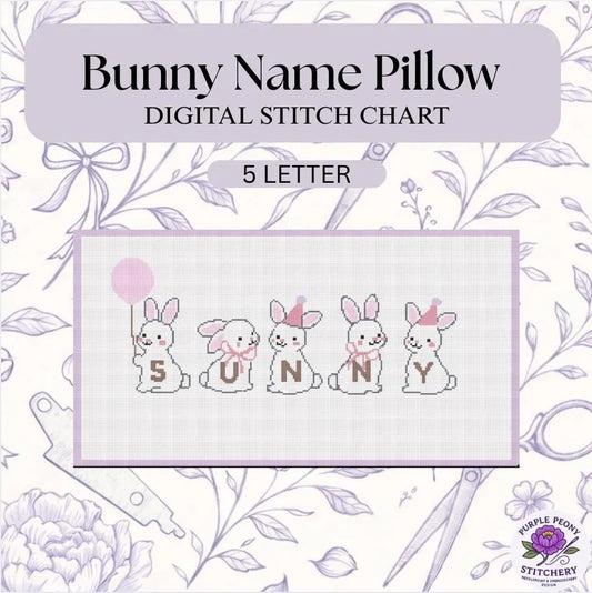 Bunny Name Pillow - Digital Needlepoint Chart - PDF Download. 5 LETTER.